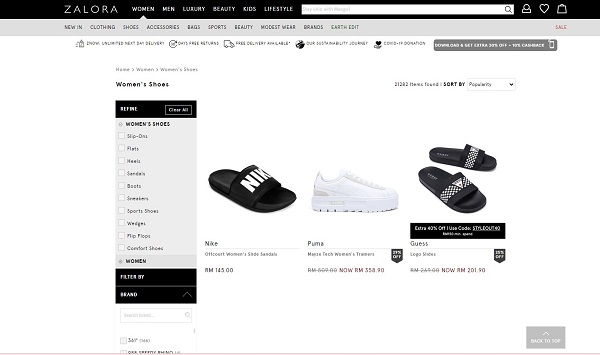 Mẫu thiết kế website bán giày dép cao cấp Zalora
