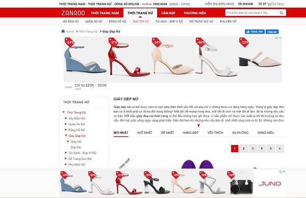 Mẫu thiết kế website bán giày dép cho nam, nữ zanado