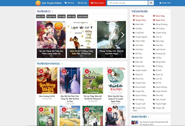 mẫu thiết kế website đọc truyện tranh, truyện chữ nổi bật