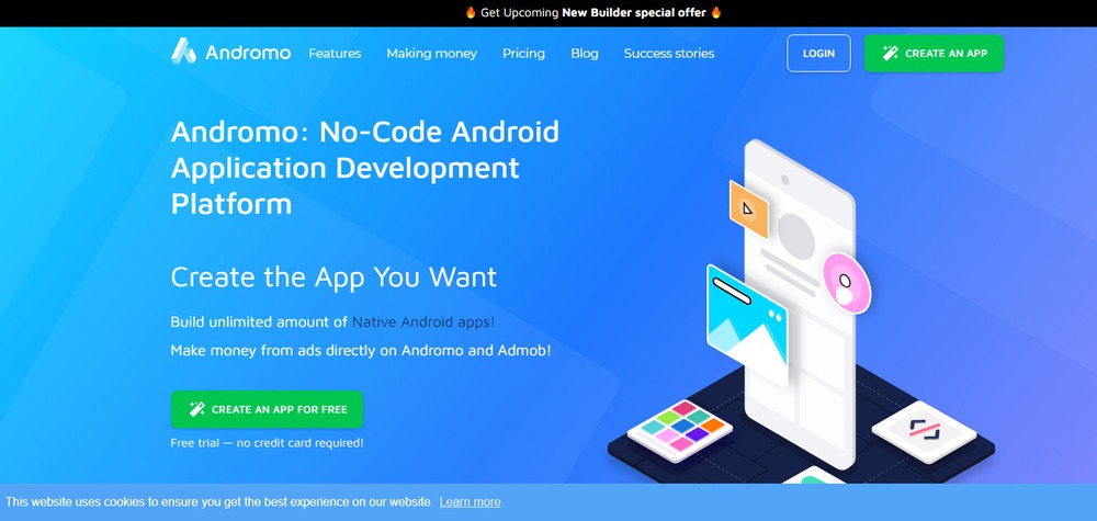 Andromo - nền tảng tạo app miễn phí