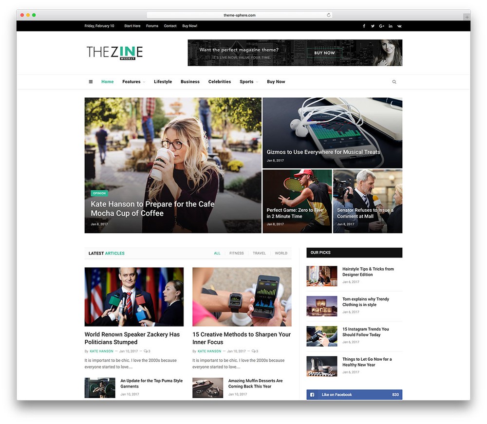 Mẫu thiết kế giao website tin tức, tạp chí online - The Zine
