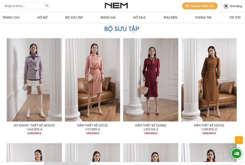 Mẫu thiết kế website thời trang, quần áo NEM