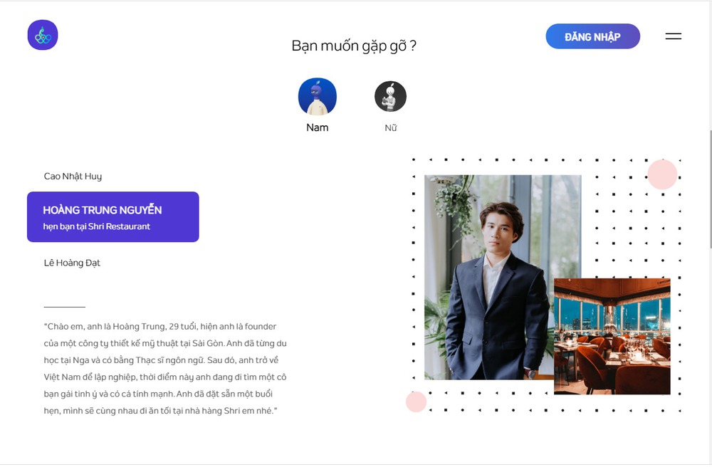 Mẫu thiết kế website dịch vụ hẹn hò đẹp mắt