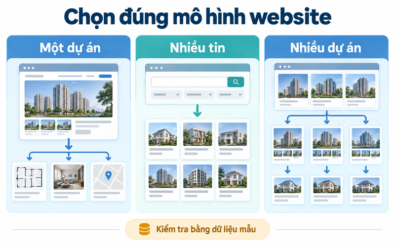 Chốt mô hình website trước giúp demo được kiểm tra bằng đúng dữ liệu mẫu và hành trình người xem.