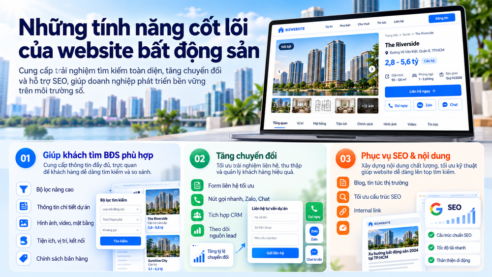 Những tính năng cốt lõi của website bất động sản