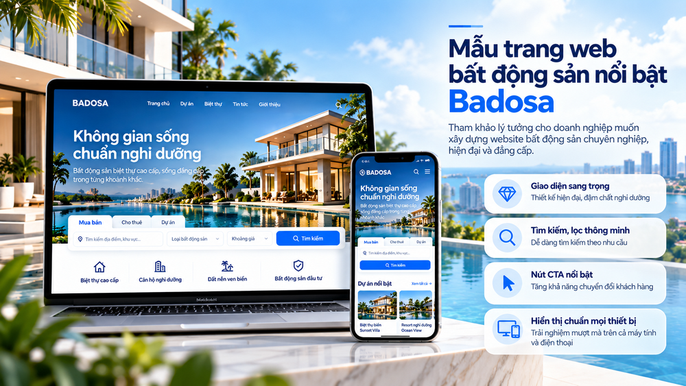 Mẫu trang web bất động sản nổi bật Badosa