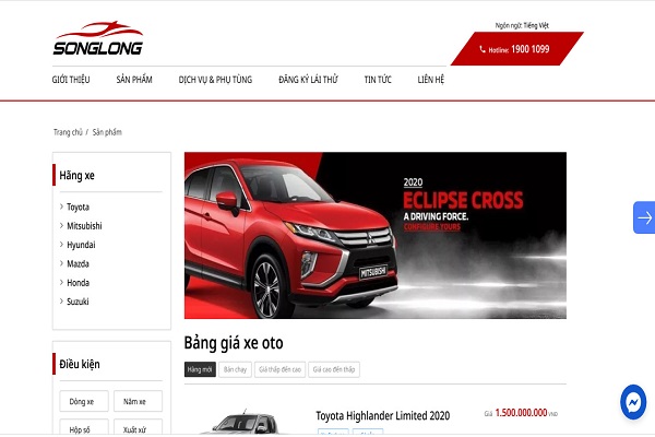 Mẫu thiết kế website ô tô chuyên nghiệp SongLong