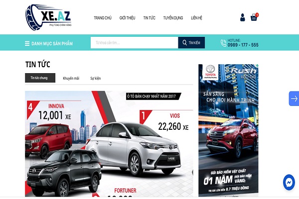 Mẫu thiết kế website Cửa hàng phụ tùng ô tô Xe.AZ 