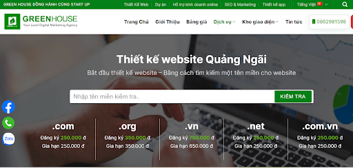 Green House 7 Tomaz chuyên thiết kế website cho các doanh nghiệp lớn nhỏ, tại Quảng Ngãi 