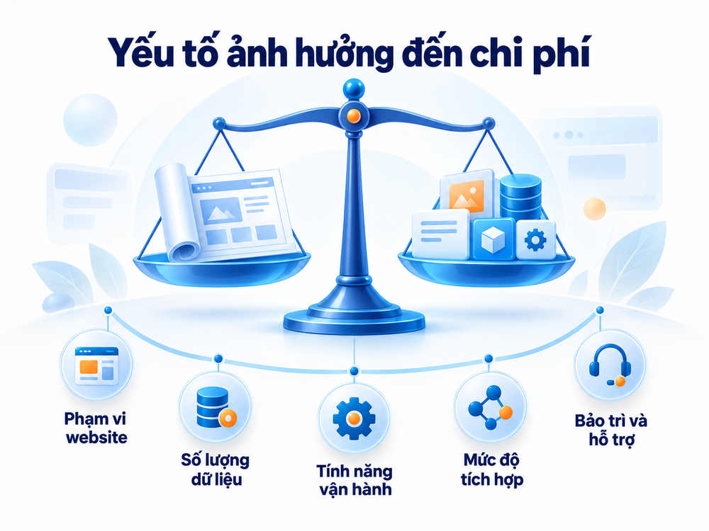 Chi phí phụ thuộc vào phạm vi website, khối lượng dữ liệu, tính năng, tích hợp và yêu cầu hỗ trợ.