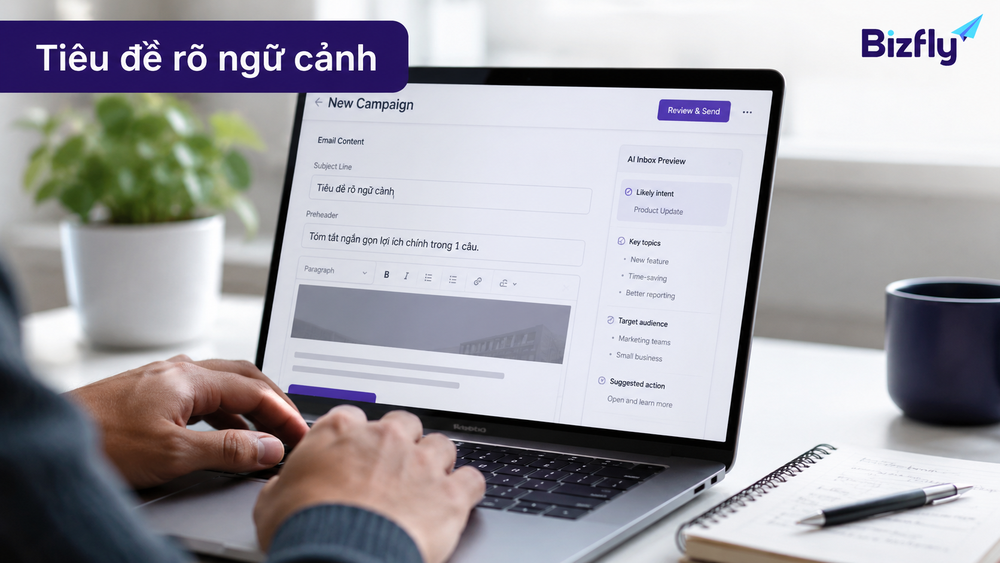 Khi sử dụng các tính năng AI trong hộp thư email để viết email, bạn nên yêu cầu hoặc chọn tính năng viết tiêu đề rõ ý trước