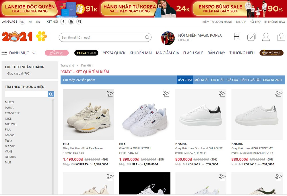 trang web bán giày