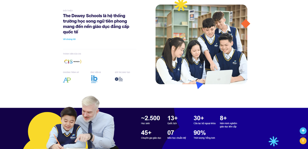Mẫu thiết kế website giáo dục The Dewey Schools hiện đại 