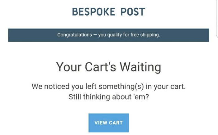 Ví dụ về email nhắc giỏ hàng bị bỏ quên có thể nhấn mạnh tính khẩn cấp