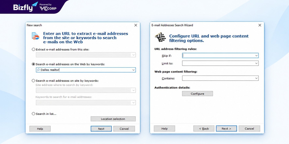 Atomic Email Hunter tìm email theo website, từ khóa và bộ lọc URL