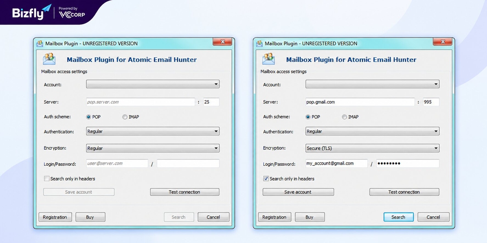 Mailbox Plugin của Atomic Email Hunter thu thập địa chỉ email từ hộp thư