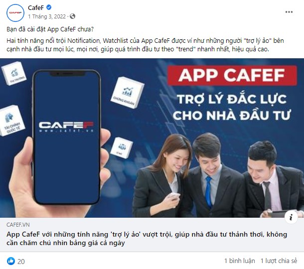 Quảng bá ứng dụng trên nền tảng mạng xã hội (Ứng dụng CafeF)