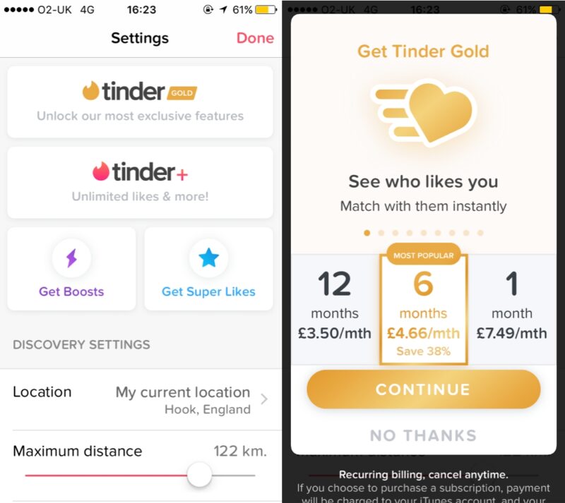 In-App Purchase trong ứng dụng Tinder