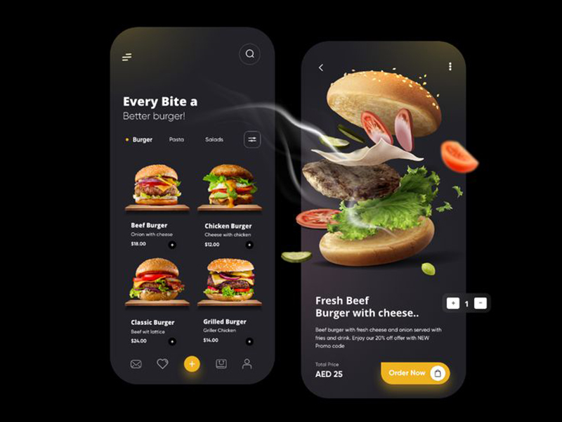 Ý tưởng thiết kế giao diện người dùng app đặt đồ ăn Hamburger