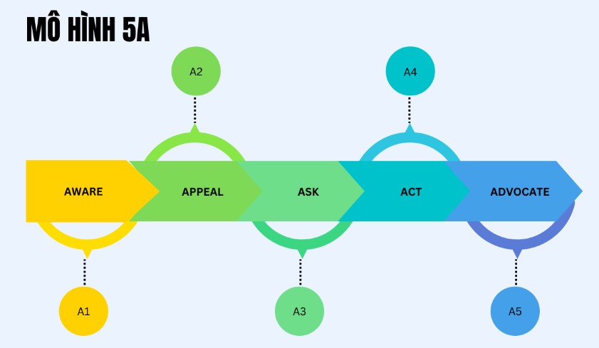 Những giai đoạn hành trình khách hàng được phân tích theo mô hình 5A như thế nào?