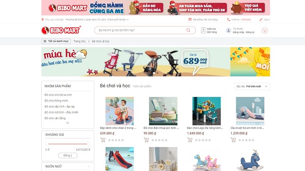 Mẫu thiết kế website đồ chơi trẻ em bibo mart