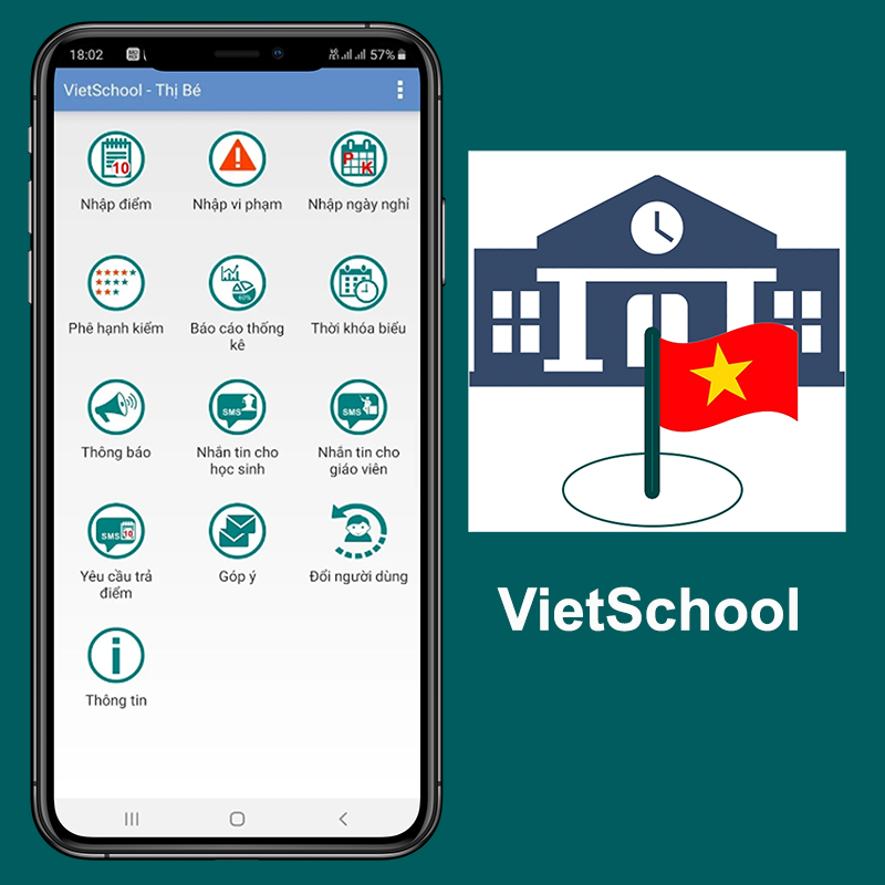 Phần mềm VietSchool có thể tích hợp được trên giao diện điện thoại