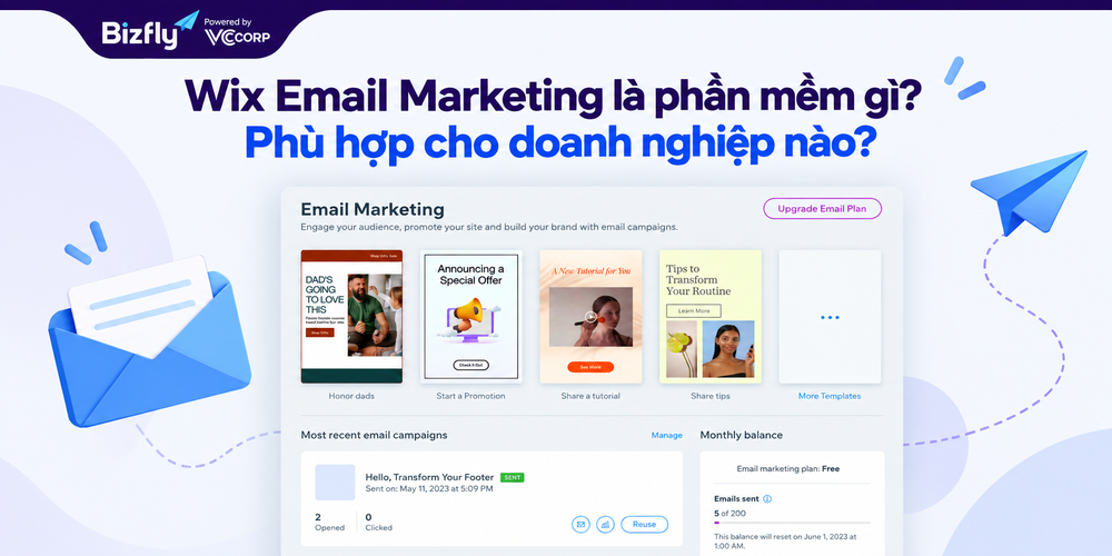 Wix Email Marketing là gì và giao diện quản lý chiến dịch email trên Wix