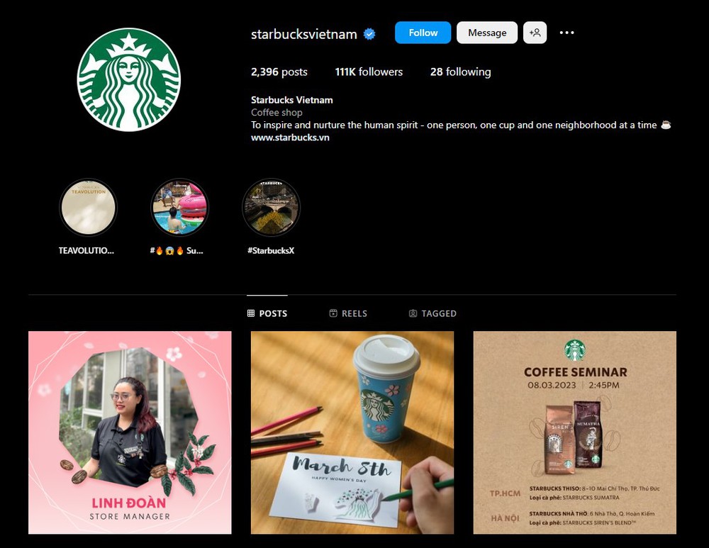 Starbuck là một trong những thương hiệu lớn có chiến lược Social Media nổi bật trên nhiều nền tảng khác nhau như Instagram, Facebook.