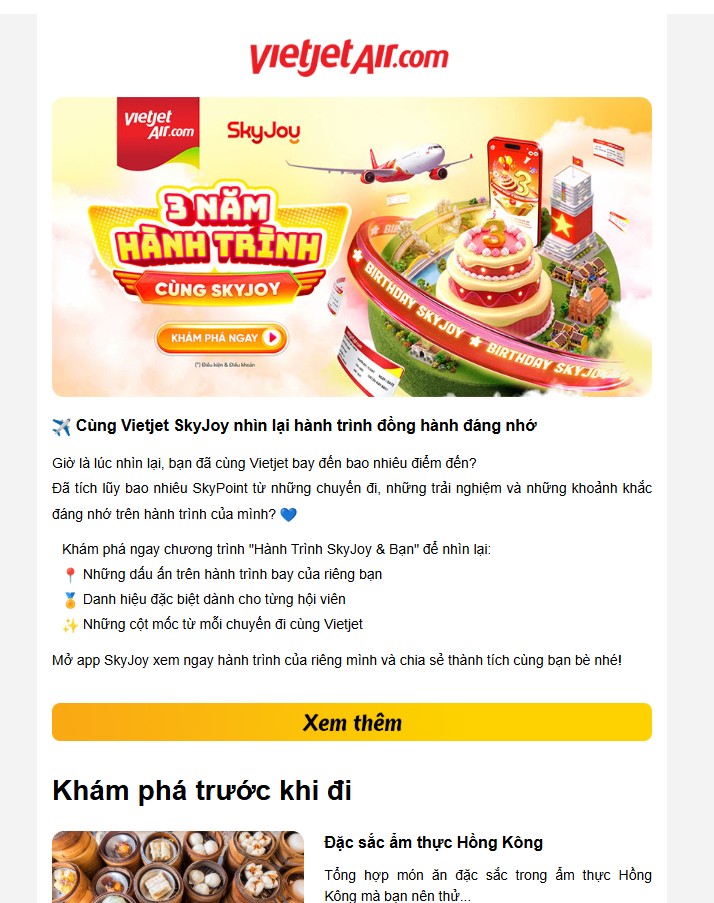 Bản tin tuần newsletter của Vietjet Air với thông tin cập nhật về điểm đến du lịch