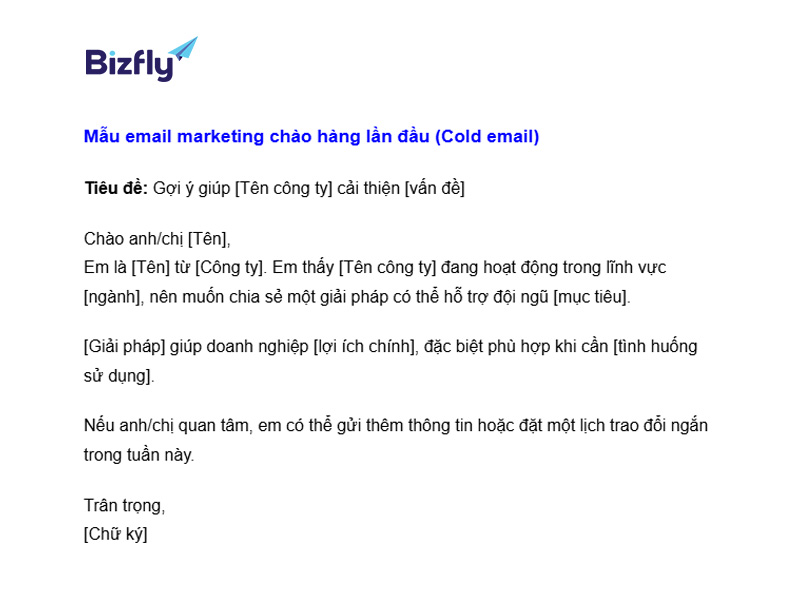 Mẫu email chào hàng lần đầu (Cold Email)