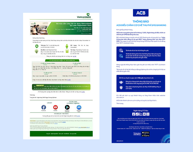 Mẫu email marketing ngân hàng ACB và Vietcombank