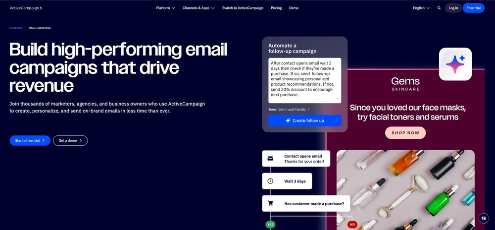 Phần mềm email marketing ActiveCampaign nằm ở khả năng tự động hóa mạnh mẽ