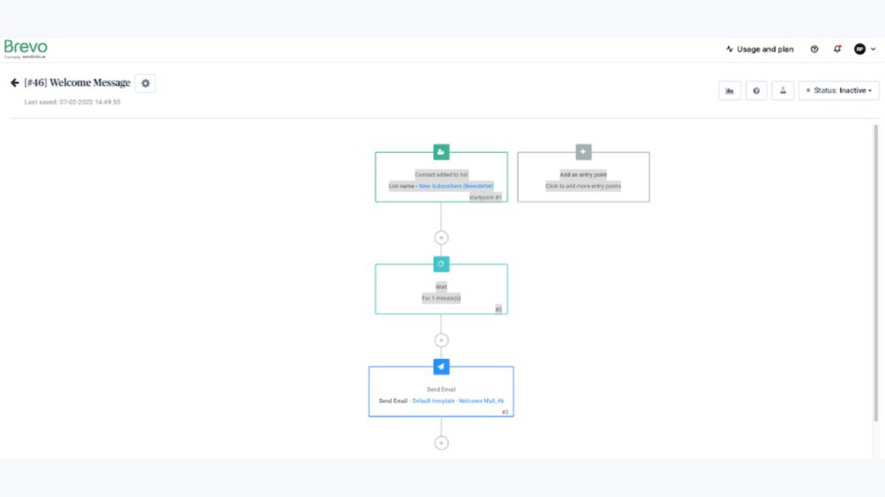 Trình tạo workflow automation của Sendinblue (Brevo)