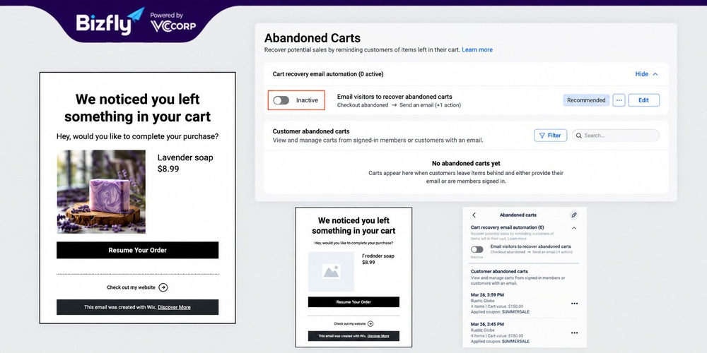 Wix Email Marketing Automation gửi email nhắc khách bỏ giỏ hàng